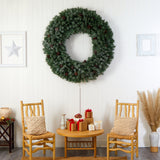 5’ Giant Flocked Christmas Wreath with Pinecones, 400 Clear LED Lights and 760 Bendable Branches-Wreath-Parc Decor