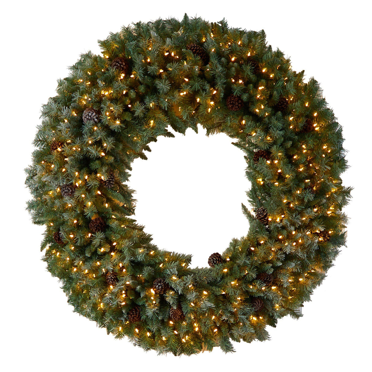 5’ Giant Flocked Christmas Wreath with Pinecones, 400 Clear LED Lights and 760 Bendable Branches-Wreath-Parc Decor