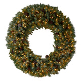 5’ Giant Flocked Christmas Wreath with Pinecones, 400 Clear LED Lights and 760 Bendable Branches-Wreath-Parc Decor