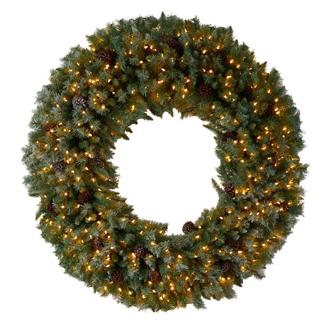 5’ Giant Flocked Christmas Wreath with Pinecones, 400 Clear LED Lights and 760 Bendable Branches-Wreath-Parc Decor