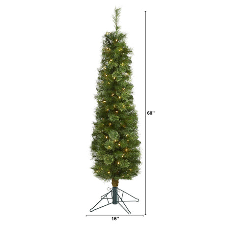 5' Green Pencil Artificial Christmas Tree with 100 Clear (Multifunction) LED Lights and 198 Bendable Branches-Christmas Tree-Parc Decor