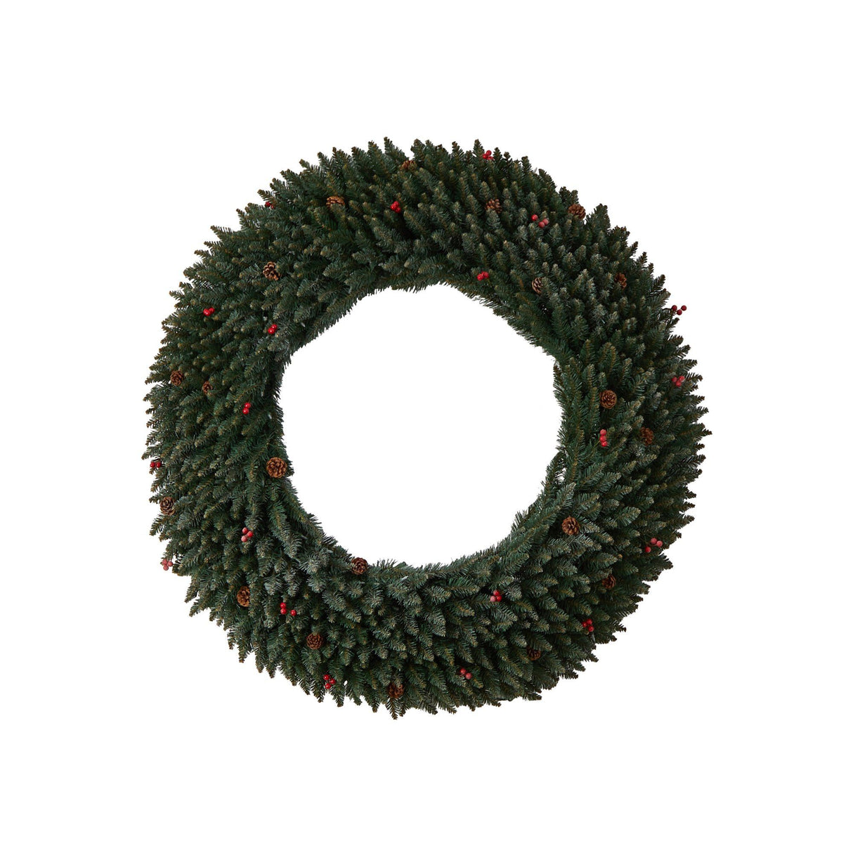 5’ Large Flocked Wreath with Pinecones, Berries, 400 Clear LED Lights and 820 Bendable Branches-Wreath-Parc Decor