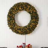 5’ Large Flocked Wreath with Pinecones, Berries, 400 Clear LED Lights and 820 Bendable Branches-Wreath-Parc Decor