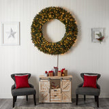 5’ Large Flocked Wreath with Pinecones, Berries, 400 Clear LED Lights and 820 Bendable Branches-Wreath-Parc Decor