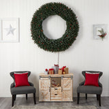 5’ Large Flocked Wreath with Pinecones, Berries, 400 Clear LED Lights and 820 Bendable Branches-Wreath-Parc Decor