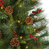 5’ Mixed Pine Artificial Christmas Tree with 150 Clear LED Lights, Pine Cones and Berries-Christmas Tree-Parc Decor