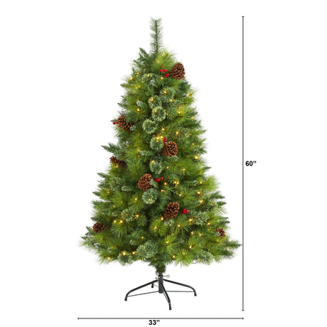 5’ Montana Mixed Pine Artificial Christmas Tree with Pine Cones, Berries and 250 Clear LED Lights-Christmas Tree-Parc Decor