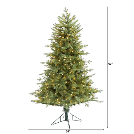 5' New Hampshire Spruce Artificial Christmas Tree with 300 Warm White Lights and 618 Bendable Branches-Christmas Tree-Parc Decor