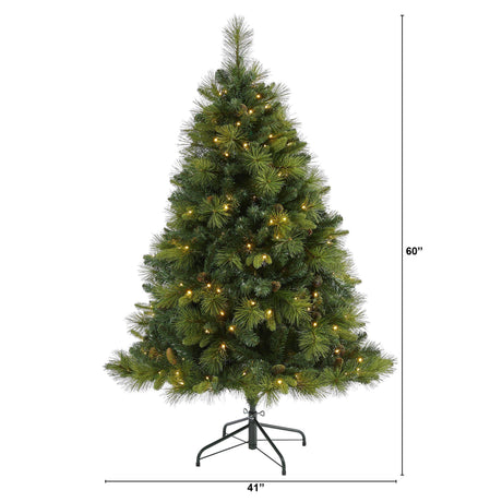 5’ North Carolina Mixed Pine Artificial Christmas Tree with 200 Warm White LED Lights, 711 Bendable Branches and Pinecones-Christmas Tree-Parc Decor