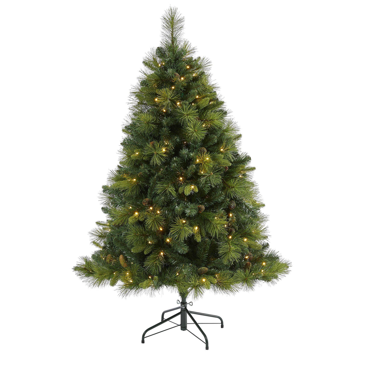 5’ North Carolina Mixed Pine Artificial Christmas Tree with 200 Warm White LED Lights, 711 Bendable Branches and Pinecones-Christmas Tree-Parc Decor