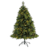5’ North Carolina Mixed Pine Artificial Christmas Tree with 200 Warm White LED Lights, 711 Bendable Branches and Pinecones-Christmas Tree-Parc Decor