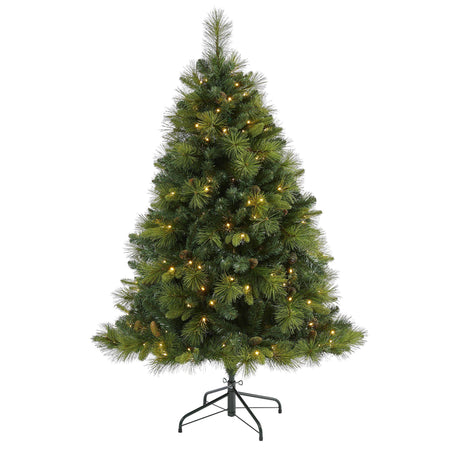 5’ North Carolina Mixed Pine Artificial Christmas Tree with 200 Warm White LED Lights, 711 Bendable Branches and Pinecones-Christmas Tree-Parc Decor