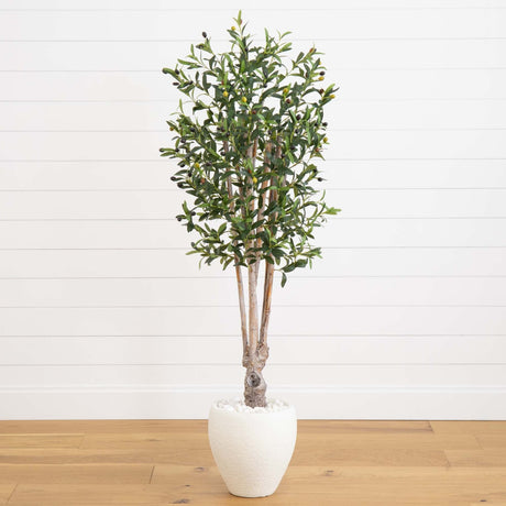 5’ Olive Tree in White Oval Planter-Tree-Parc Decor