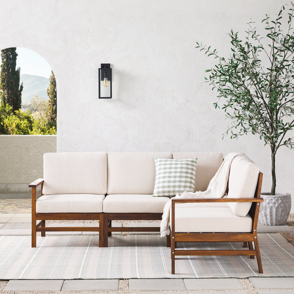 5-Piece Modern Chevron Acacia Outdoor Corner Sectional-Outdoor-Parc Decor