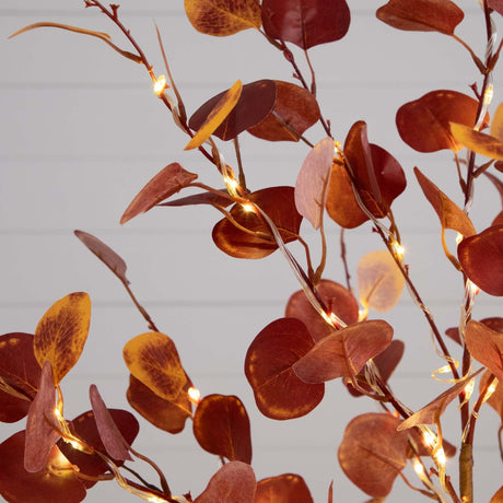 5’ Pre-Lit Autumn Eucalyptus Artificial Fall Tree with 220 Warm White LED Lights-Tree-Parc Decor