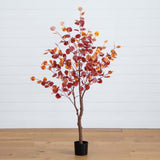 5’ Pre-Lit Autumn Eucalyptus Artificial Fall Tree with 220 Warm White LED Lights-Tree-Parc Decor
