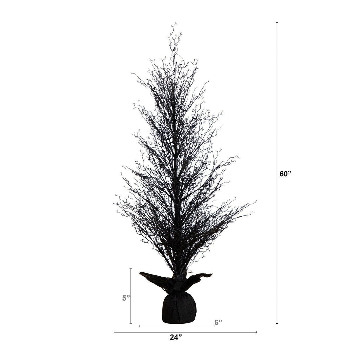 5’ Pre-Lit Halloween Black Twig Artificial Fall Tree in Burlap Planter with 85 Warm White LED Lights-Tree-Parc Decor