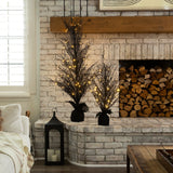 5’ Pre-Lit Halloween Black Twig Artificial Fall Tree in Burlap Planter with 85 Warm White LED Lights-Tree-Parc Decor