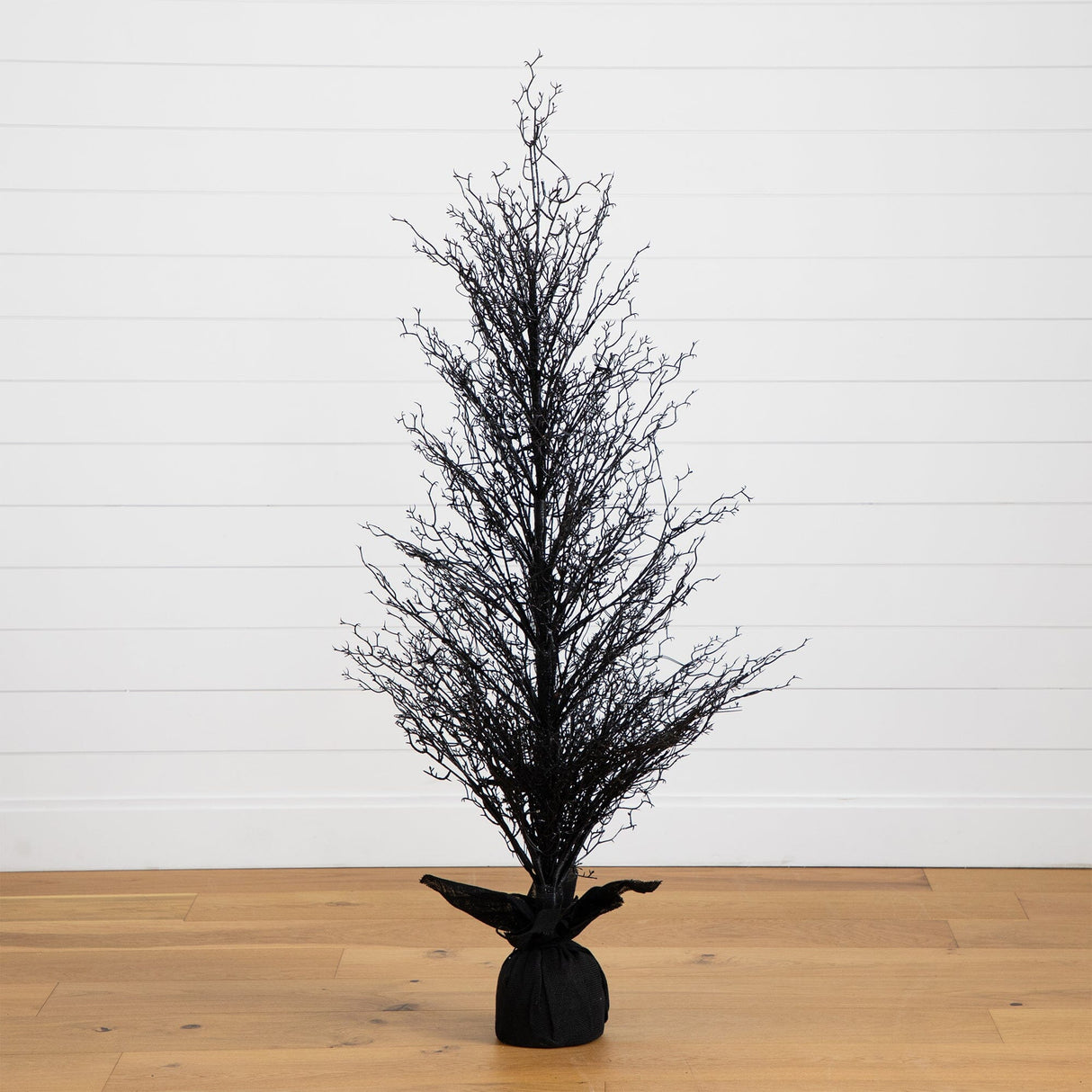 5’ Pre-Lit Halloween Black Twig Artificial Fall Tree in Burlap Planter with 85 Warm White LED Lights-Tree-Parc Decor