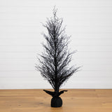 5’ Pre-Lit Halloween Black Twig Artificial Fall Tree in Burlap Planter with 85 Warm White LED Lights-Tree-Parc Decor