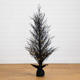 5’ Pre-Lit Halloween Black Twig Artificial Fall Tree in Burlap Planter with 85 Warm White LED Lights-Tree-Parc Decor
