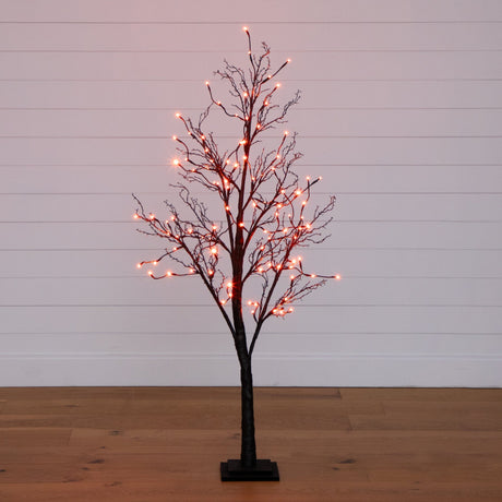5’ Pre-Lit Halloween Deluxe Black Twig Artificial Tree with 102 Orange & Purple LED Lights-Tree-Parc Decor