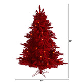 5' Red Flocked Fraser Fir Artificial Christmas Tree-Christmas Tree-Parc Decor