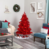 5' Red Flocked Fraser Fir Artificial Christmas Tree-Christmas Tree-Parc Decor