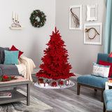 5' Red Flocked Fraser Fir Artificial Christmas Tree-Christmas Tree-Parc Decor