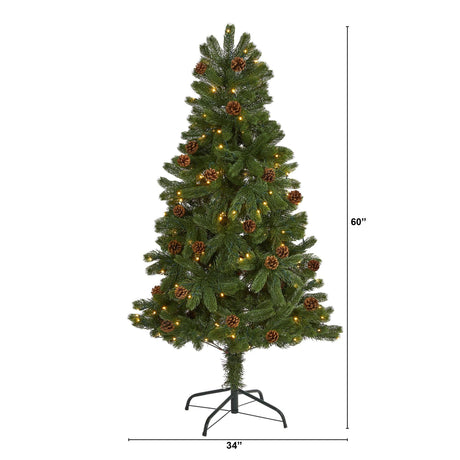 5' Rocky Mountain Spruce Artificial Christmas Tree with Pinecones and 100 Clear LED Lights-Christmas Tree-Parc Decor