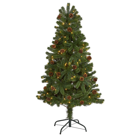 5' Rocky Mountain Spruce Artificial Christmas Tree with Pinecones and 100 Clear LED Lights-Christmas Tree-Parc Decor