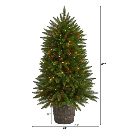 5' Sierra Fir Artificial Christmas Tree with 200 Multicolored Lights and 428 Bendable Branches in Decorative Container-Christmas Tree-Parc Decor