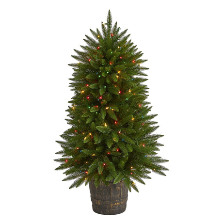 5' Sierra Fir Artificial Christmas Tree with 200 Multicolored Lights and 428 Bendable Branches in Decorative Container-Christmas Tree-Parc Decor