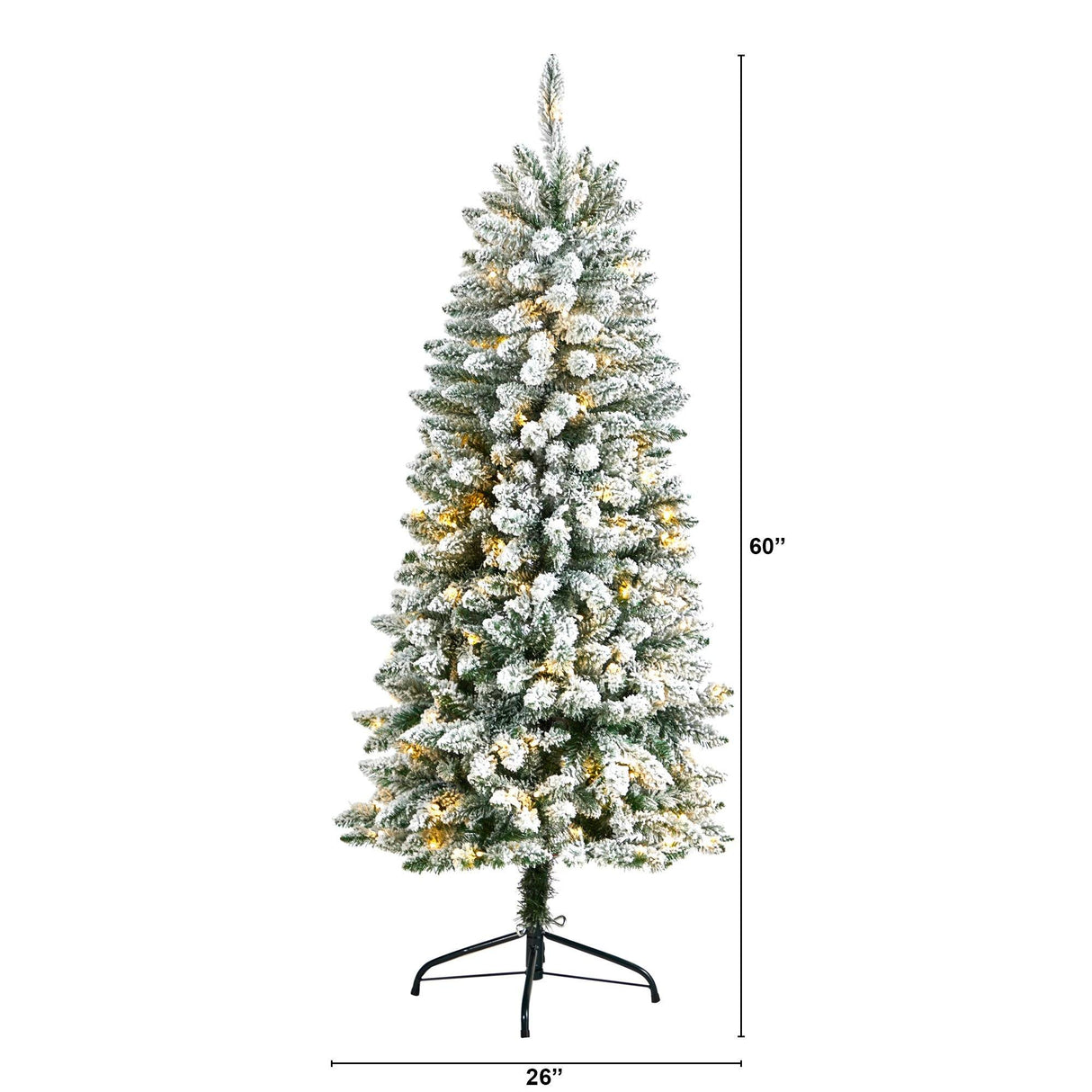 5’ Slim Flocked Montreal Fir Christmas Tree with 150 Warm White LED Lights and 491 Bendable Branches-Christmas Tree-Parc Decor