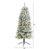 5’ Slim Flocked Montreal Fir Christmas Tree with 150 Warm White LED Lights and 491 Bendable Branches-Christmas Tree-Parc Decor