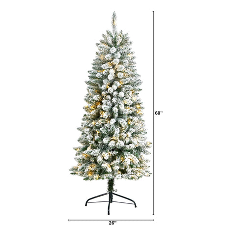 5’ Slim Flocked Montreal Fir Christmas Tree with 150 Warm White LED Lights and 491 Bendable Branches-Christmas Tree-Parc Decor