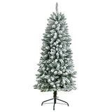 5’ Slim Flocked Montreal Fir Christmas Tree with 150 Warm White LED Lights and 491 Bendable Branches-Christmas Tree-Parc Decor