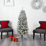 5’ Slim Flocked Montreal Fir Christmas Tree with 150 Warm White LED Lights and 491 Bendable Branches-Christmas Tree-Parc Decor