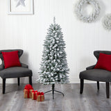 5’ Slim Flocked Montreal Fir Christmas Tree with 150 Warm White LED Lights and 491 Bendable Branches-Christmas Tree-Parc Decor