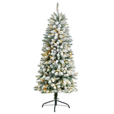 5’ Slim Flocked Montreal Fir Christmas Tree with 150 Warm White LED Lights and 491 Bendable Branches-Christmas Tree-Parc Decor