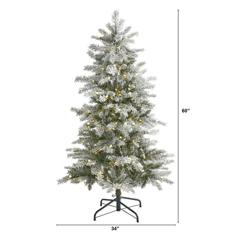 5’ Slim Flocked Nova Scotia Spruce Artificial Christmas Tree with 150 Warm White LED Lights and 433 Bendable Branches-Christmas Tree-Parc Decor