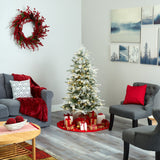 5’ Slim Flocked Nova Scotia Spruce Artificial Christmas Tree with 150 Warm White LED Lights and 433 Bendable Branches-Christmas Tree-Parc Decor