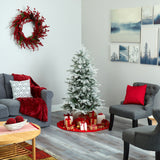 5’ Slim Flocked Nova Scotia Spruce Artificial Christmas Tree with 150 Warm White LED Lights and 433 Bendable Branches-Christmas Tree-Parc Decor