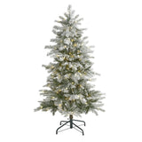 5’ Slim Flocked Nova Scotia Spruce Artificial Christmas Tree with 150 Warm White LED Lights and 433 Bendable Branches-Christmas Tree-Parc Decor