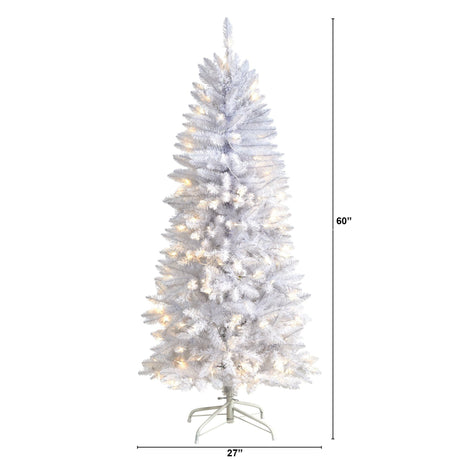 5’ Slim White Artificial Christmas Tree with 150 Warm White LED Lights and 491 Bendable Branches-Christmas Tree-Parc Decor