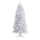 5’ Slim White Artificial Christmas Tree with 150 Warm White LED Lights and 491 Bendable Branches-Christmas Tree-Parc Decor