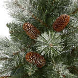 5’ Snowed French Alps Mountain Pine Artificial Christmas Tree with 387 Bendable Branches and Pine Cones-Christmas Tree-Parc Decor