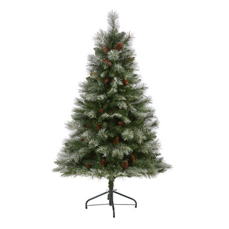 5’ Snowed French Alps Mountain Pine Artificial Christmas Tree with 387 Bendable Branches and Pine Cones-Christmas Tree-Parc Decor