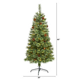 5’ White Mountain Pine Artificial Christmas Tree with 200 Clear LED Lights and Pine Cones-Christmas Tree-Parc Decor