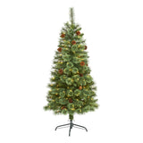 5’ White Mountain Pine Artificial Christmas Tree with 200 Clear LED Lights and Pine Cones-Christmas Tree-Parc Decor